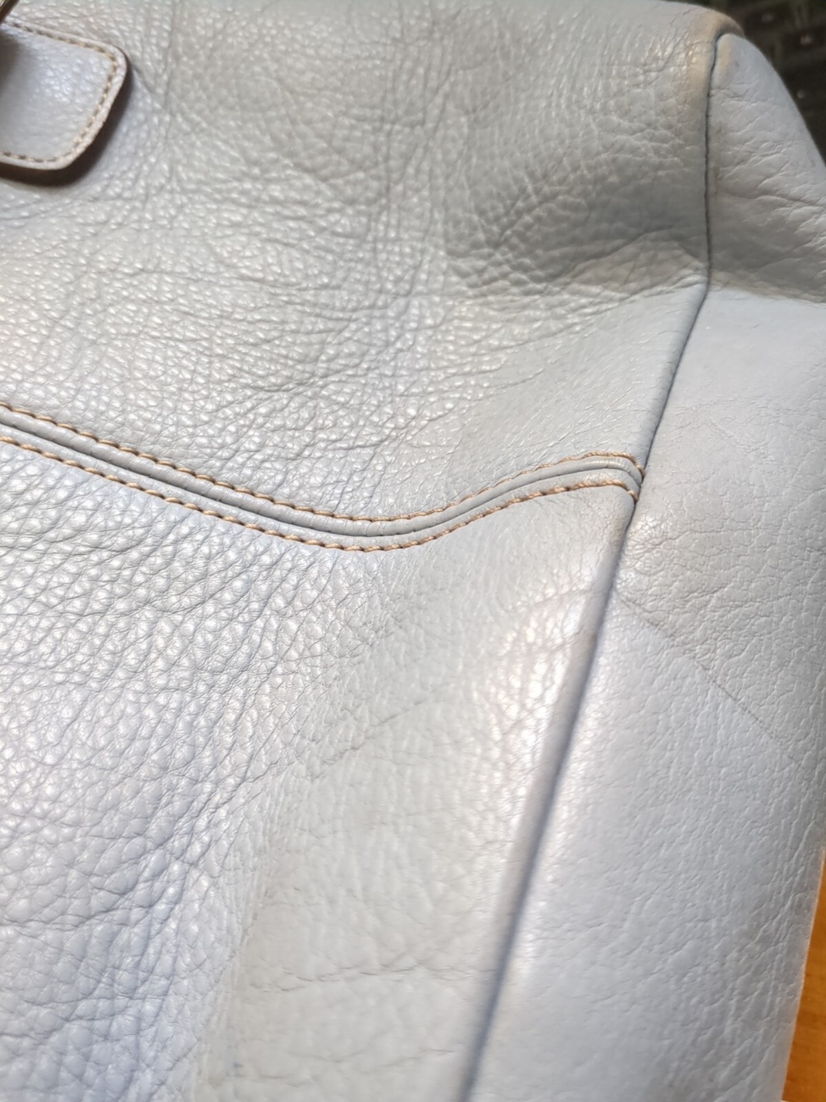 Vintage Tignanello Light Blue / Gray 100% Leather Double Handle Purse Bag