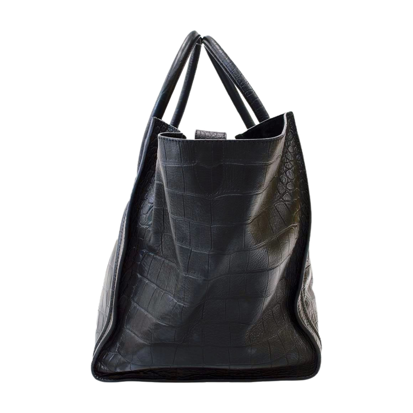 Croc CELINE Luggage Phantom Black Leather Tote Bag Handbag Medium Auth Japan