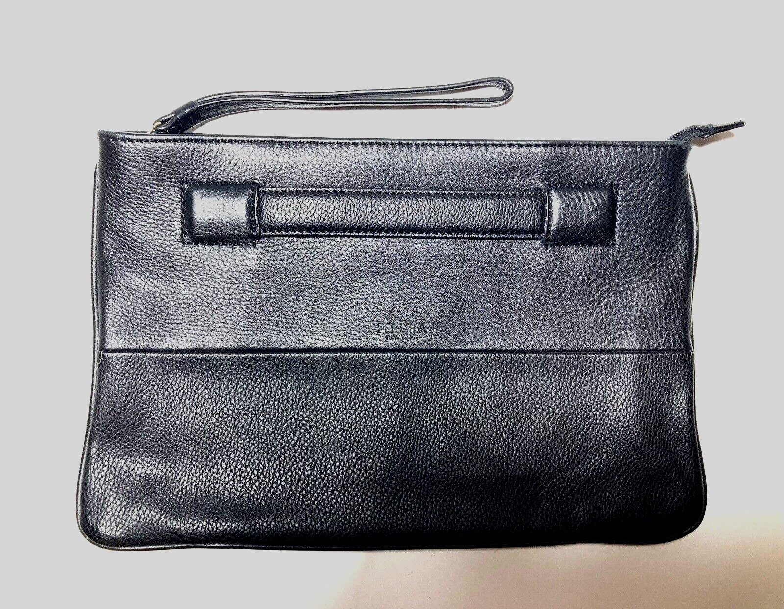 PERLINA NEW YORK Clutch Wristlet Black Pebbled Genuine Leather