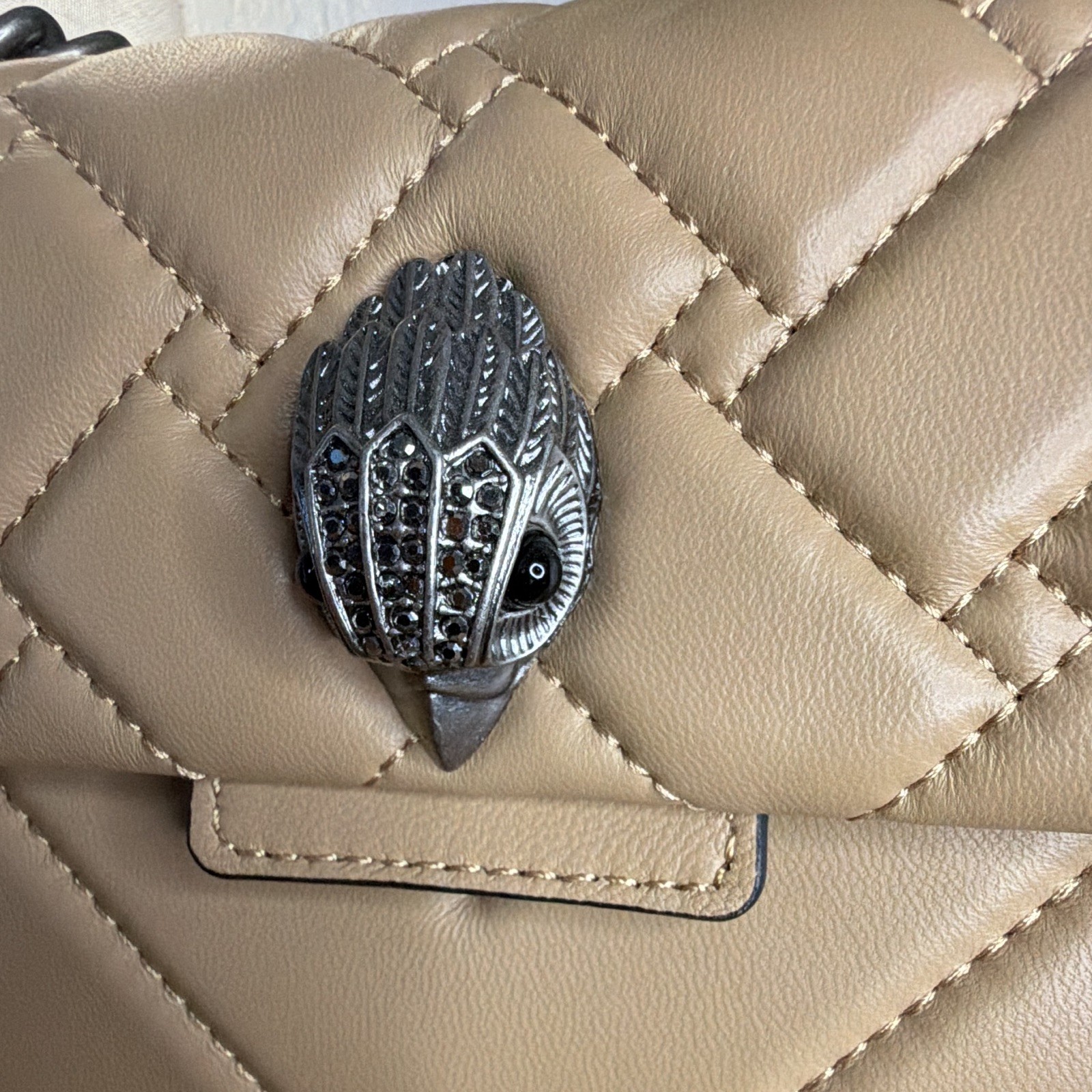 Kurt Geiger Kensington Small Beige Quilted Shoulder Bag Chain Strap Eagle Clasp