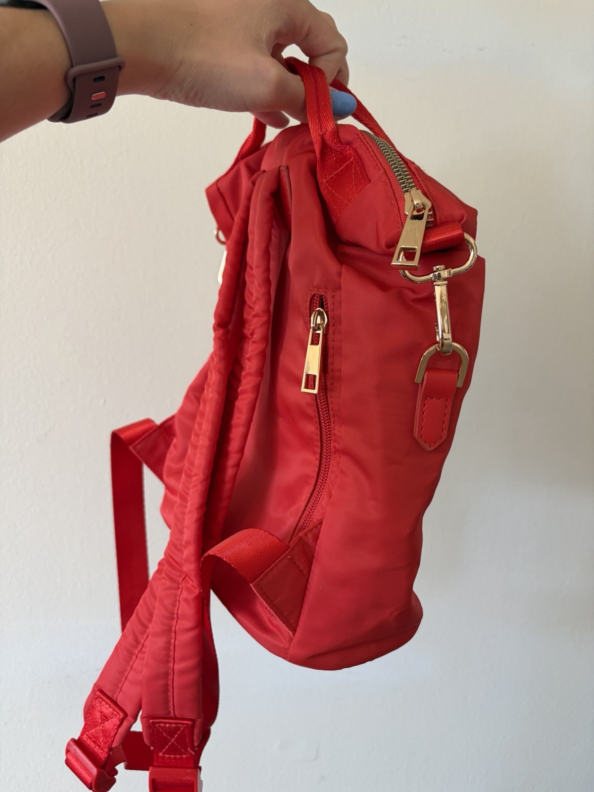 A New Day Red Backpack Purse Zip Closure Gold Hardware