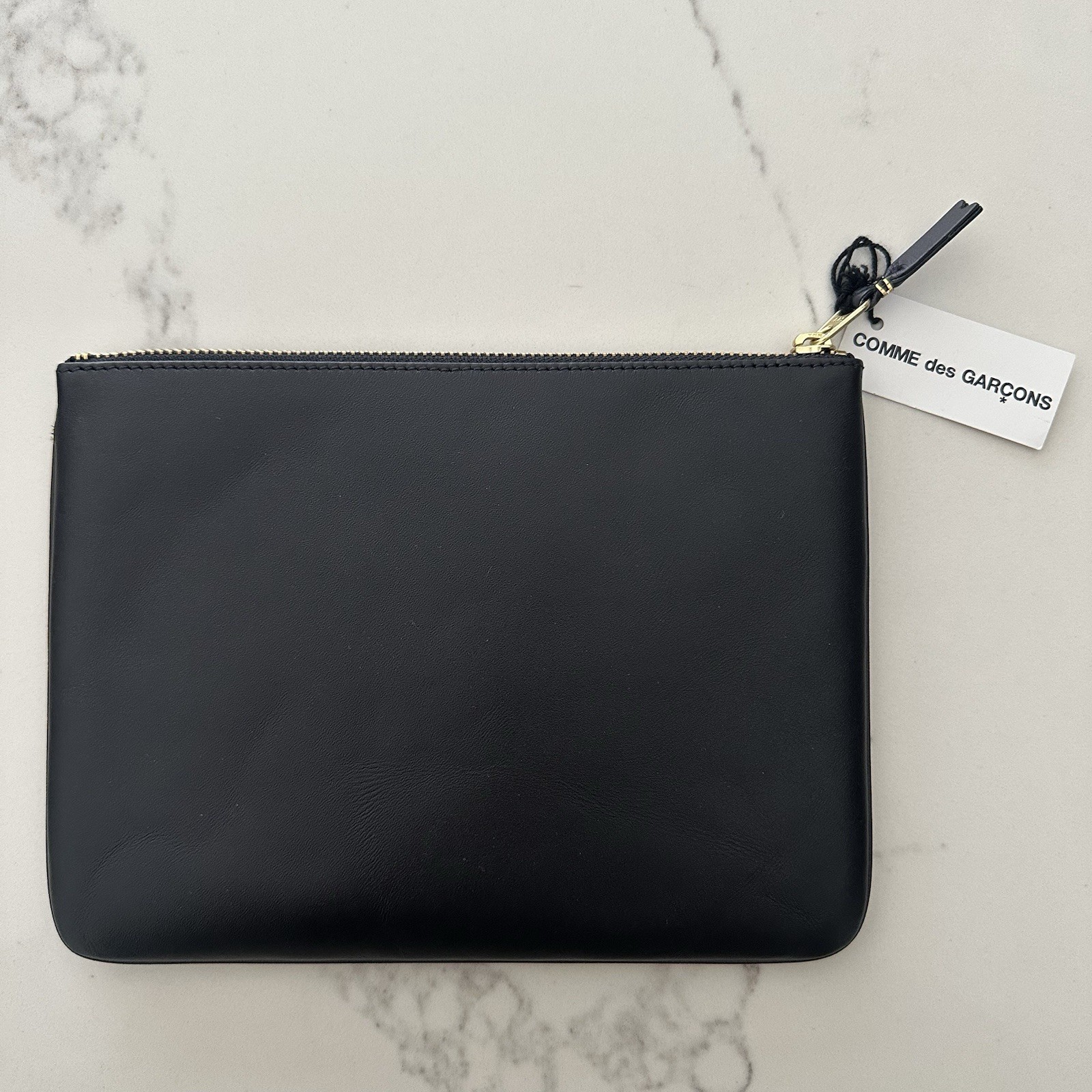 NWT Comme des Garçons SA5100 Leather Pouch 8.5″ x 6.25″ in Black and Gold