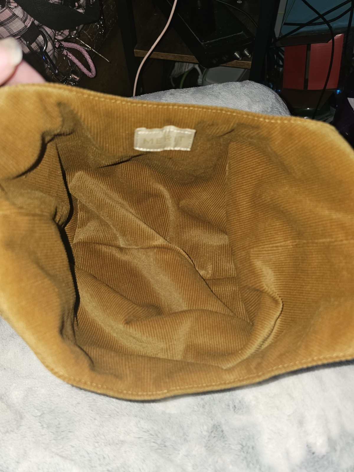 Merit Brown Hobo Shoulder Bag Crescent Shape Open Top Lightweight Logo