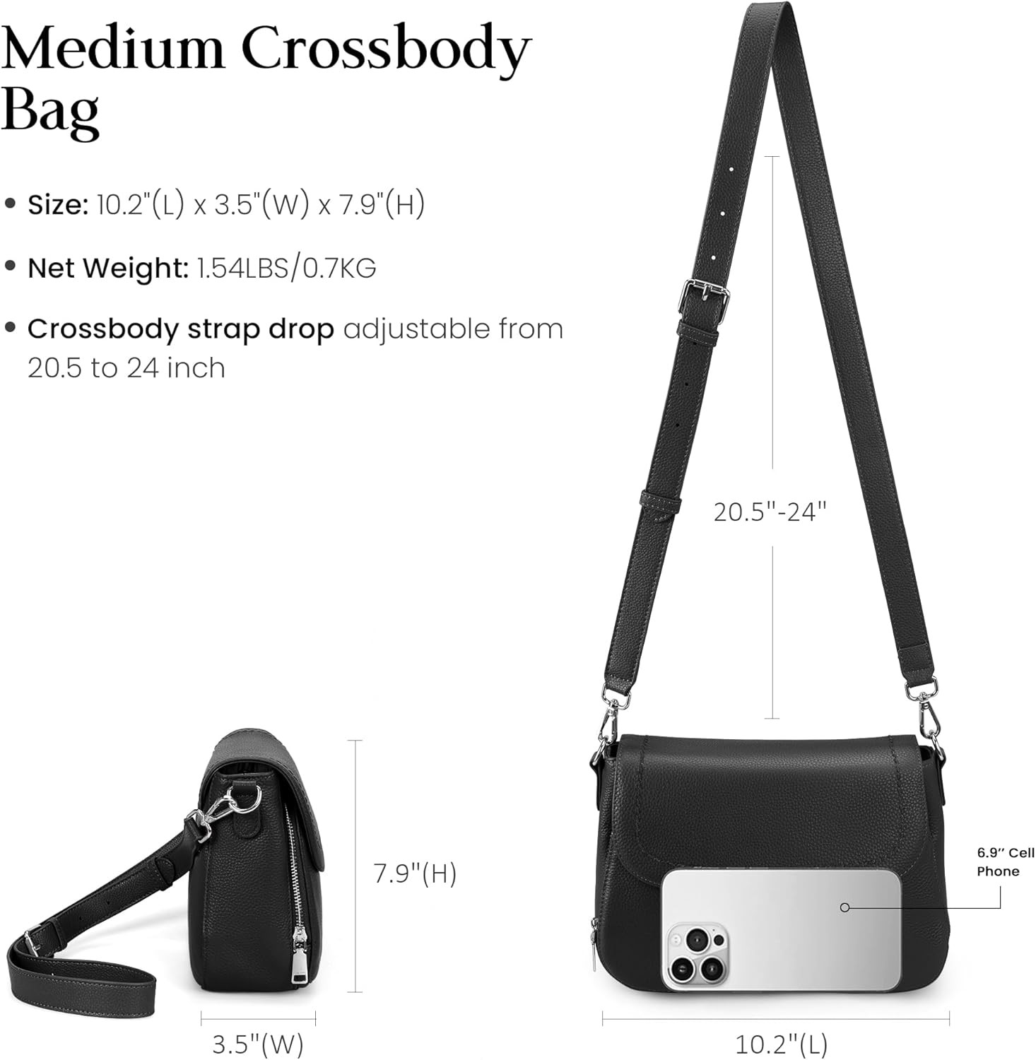 Genuine Leather Crossbody Bags for Women with Built in RFID Wallet Medium Womens
