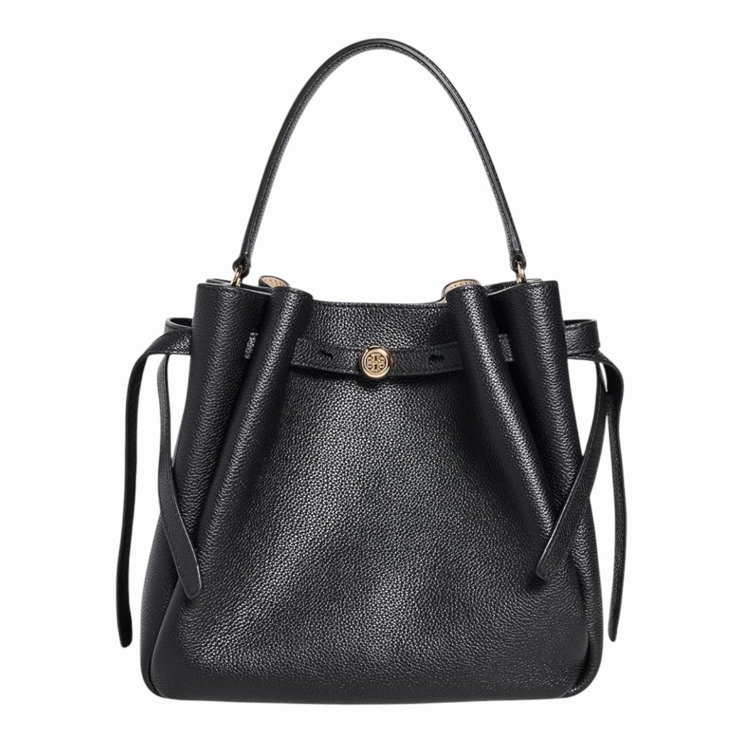 Tory Burch Romy Bucket Bag Black Pebble Leather Women *long strap missing*