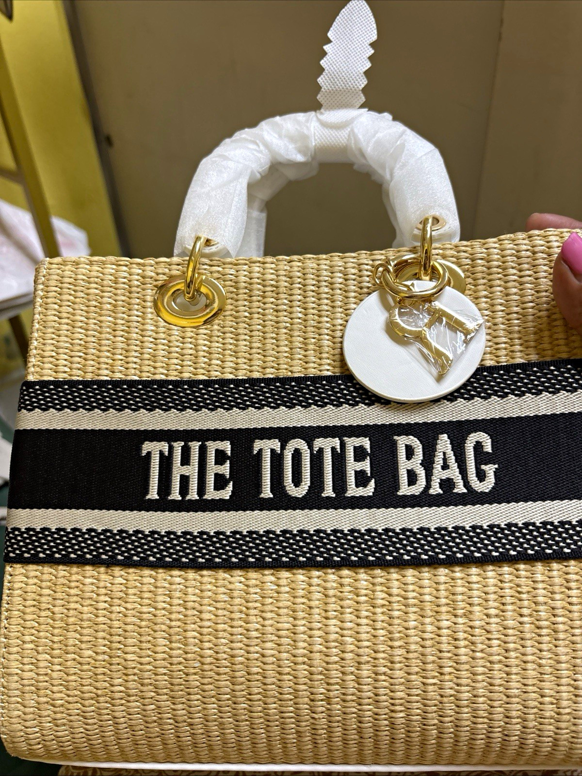 Marc Jacobs Medium Tote Bag Beige/Black Striped, Gold Hardware, Detach Strap