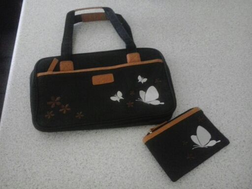 HANDBAG & MATCHING PURSE WITH LOVELY EMBROIDERY, MICROFIBRE