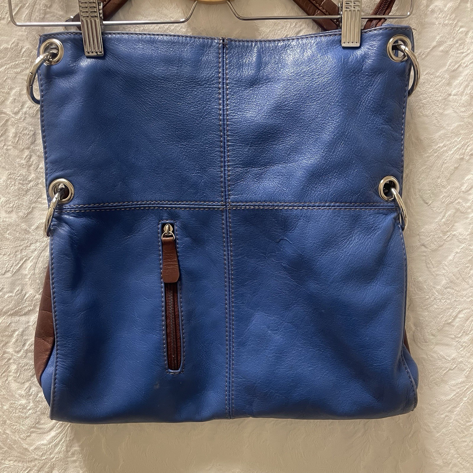 Lavorazione Artigianale Italian Blue Leather Convertible Crossbody Hobo Bag
