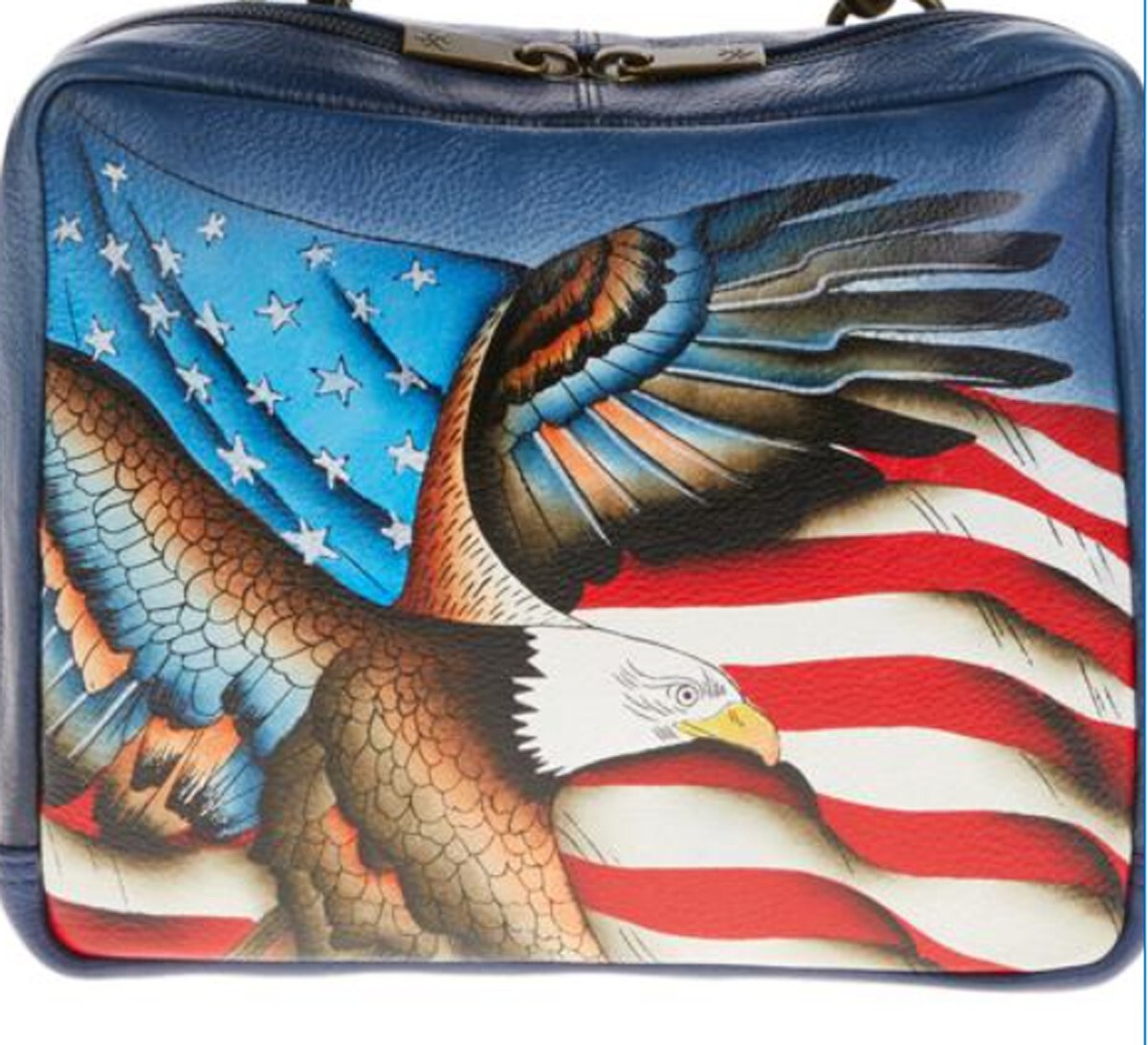 ANUSCHKA HandPainted Leather Crossbody Organizer America Stars & Stripes FLAG