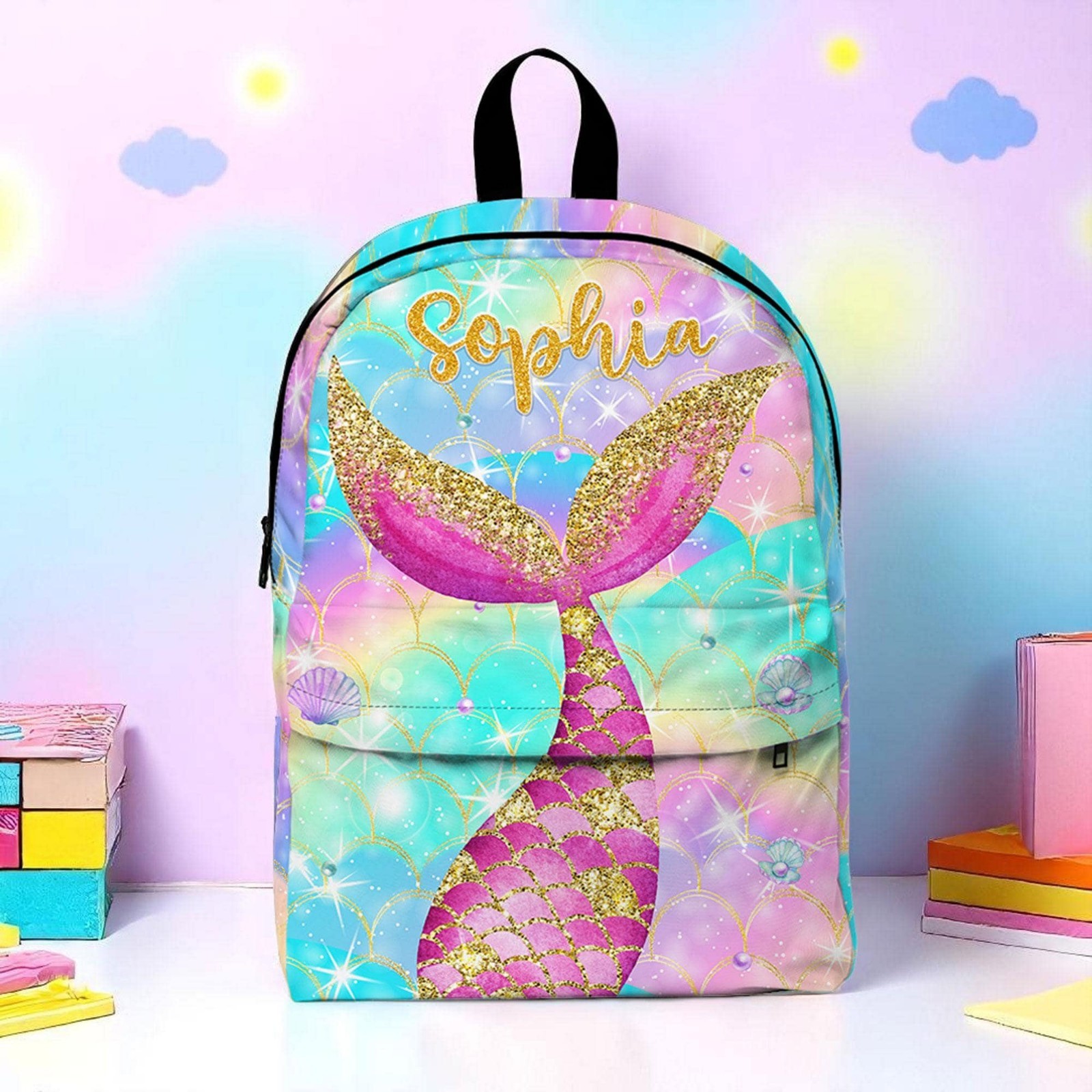 Personalized Mermaid Backpack Lunch Bag Pencil Case Custom Name School Gift