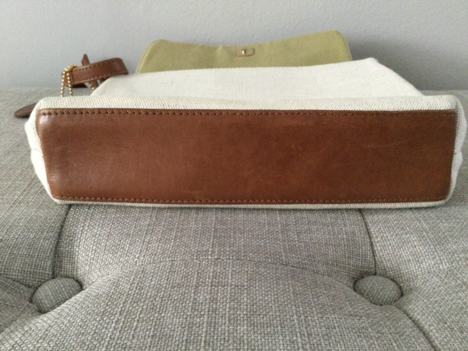 Leather Co Liz Claiborne Beige Cotton Linen & Brown Leather Trim Crossbody Purse
