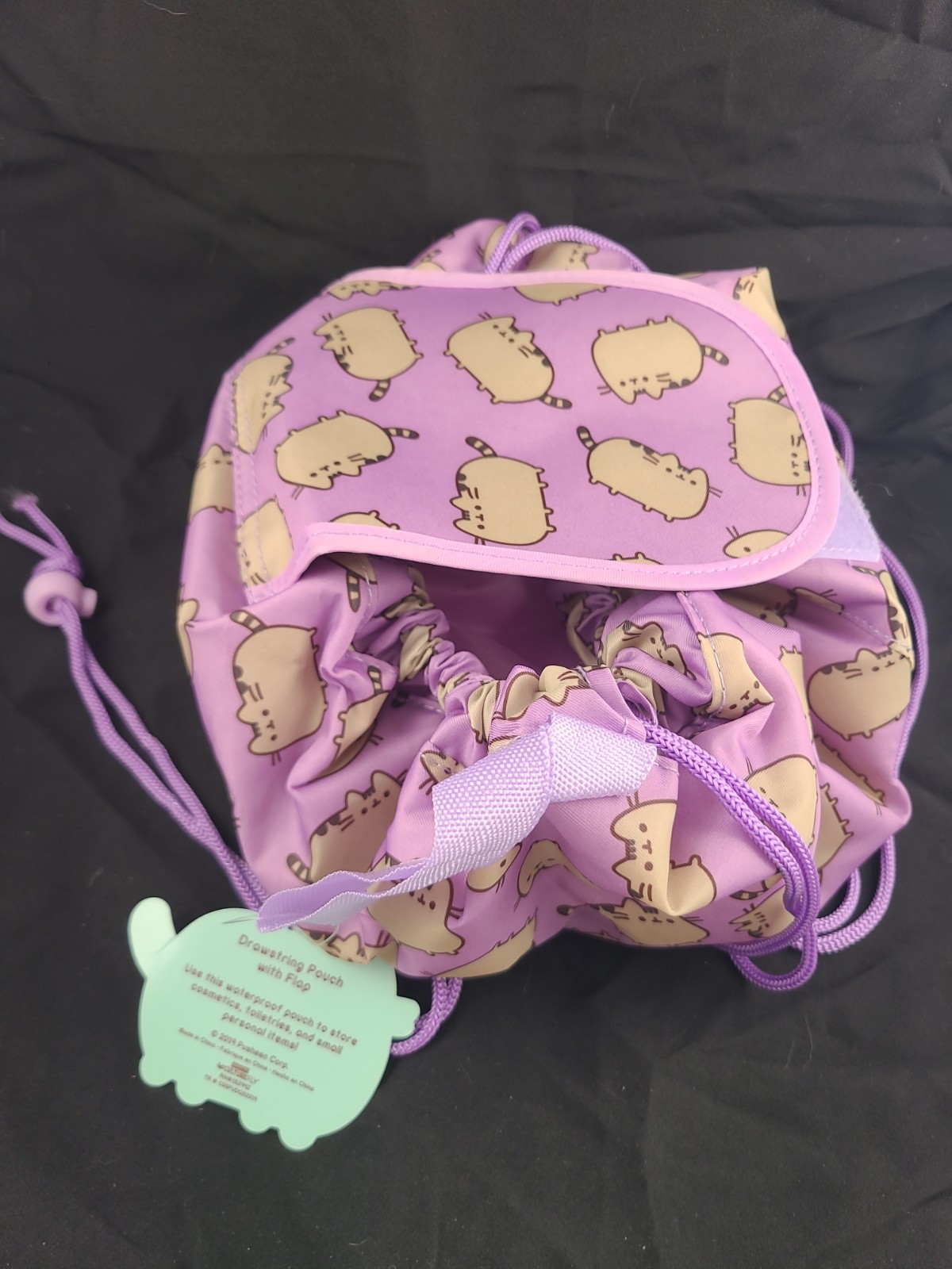 Pusheen Adjustable Nylon Drawstring Pouch with Flap Waterproof, New with Tags