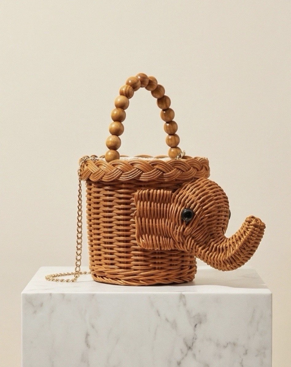 Tommy Bahama Elephant bag Crossbody Handbag Purse Wicker Rattan NWT