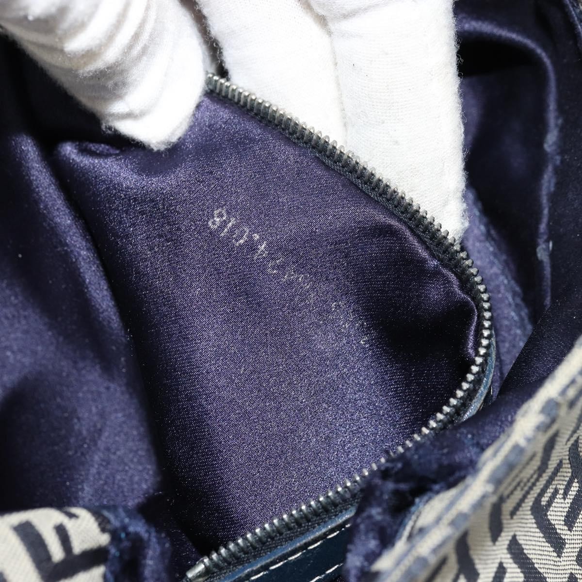 FENDI Zucchino Canvas Mamma Baguette Shoulder Bag Navy Silver Auth bs34528