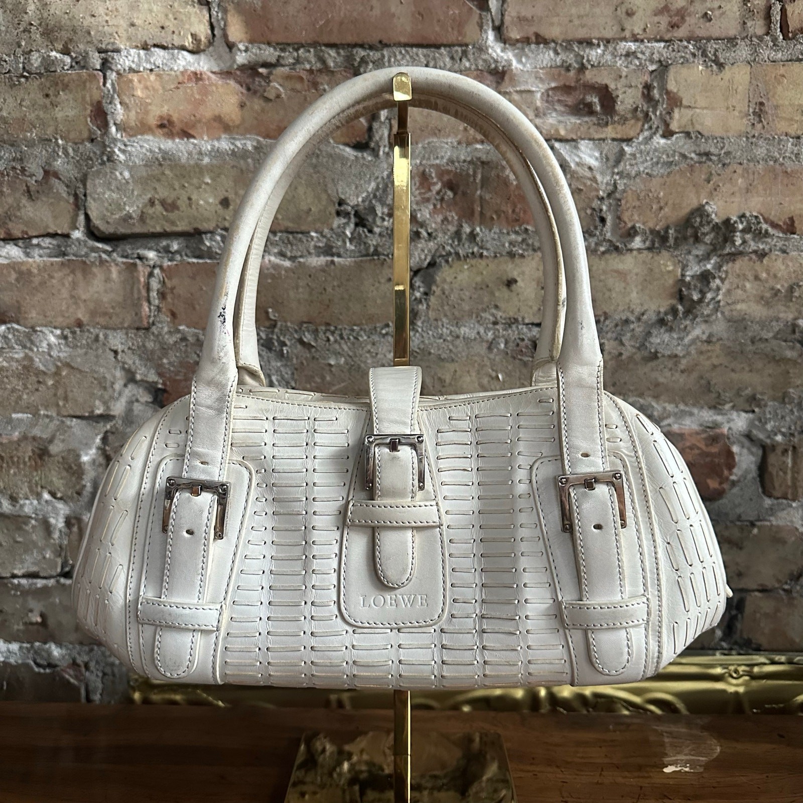 Vintage 2000’s Loewe White Leather Senda Satchel