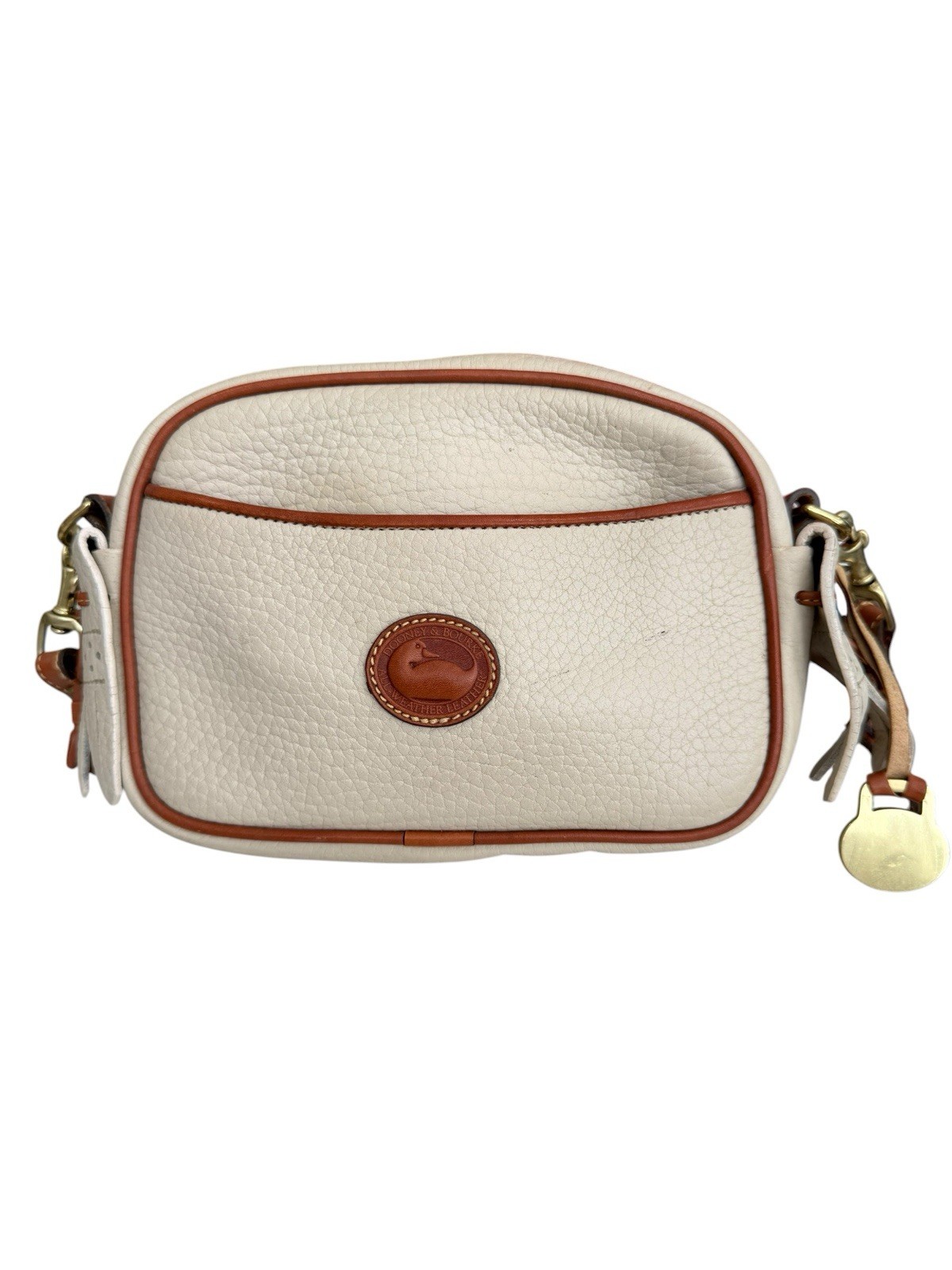 Dooney Bourke Cream Brown Kilty Crossbody Shoulder Bag Leather Vintage Golf