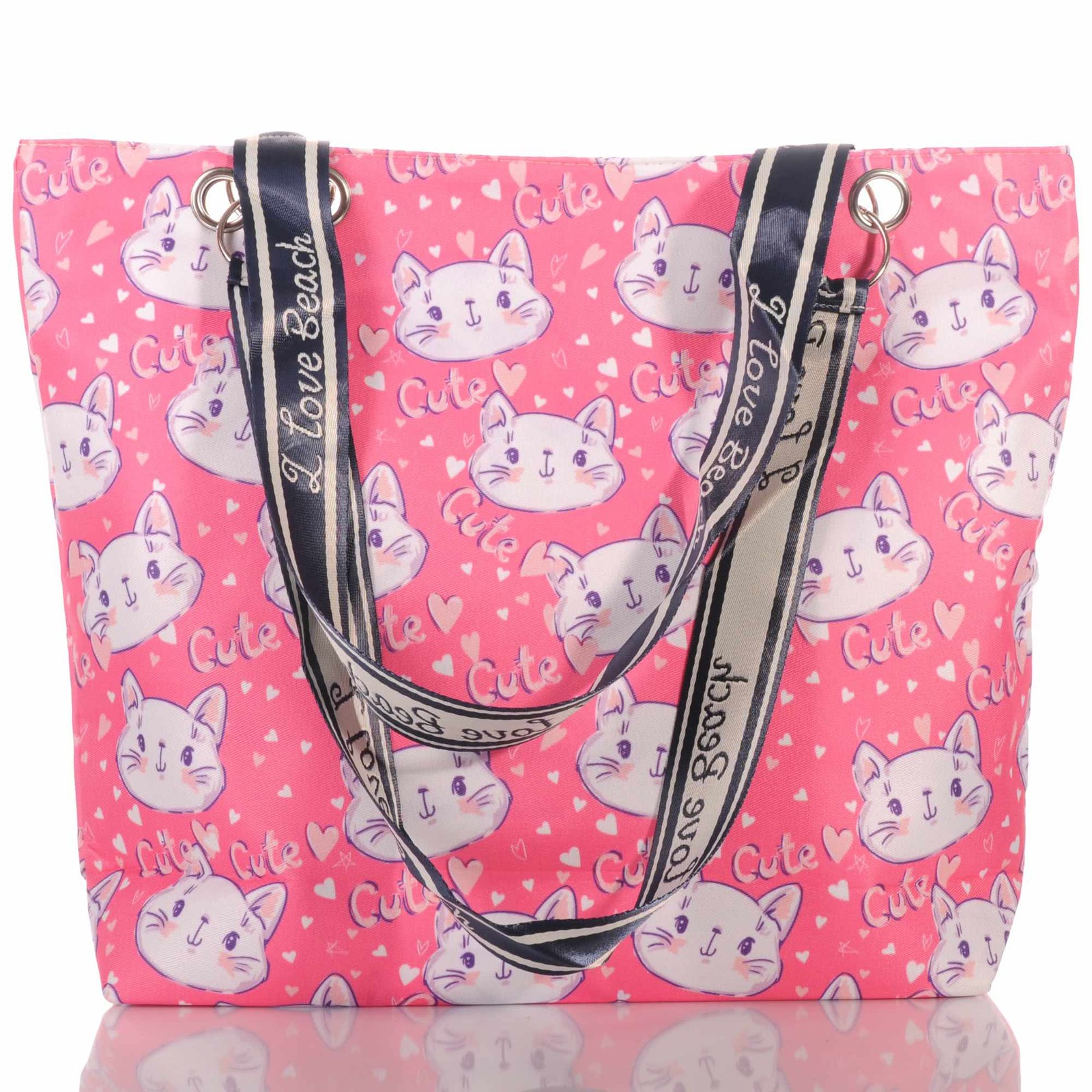 Beach bag women cat motif print zipper beach bag holiday 30720