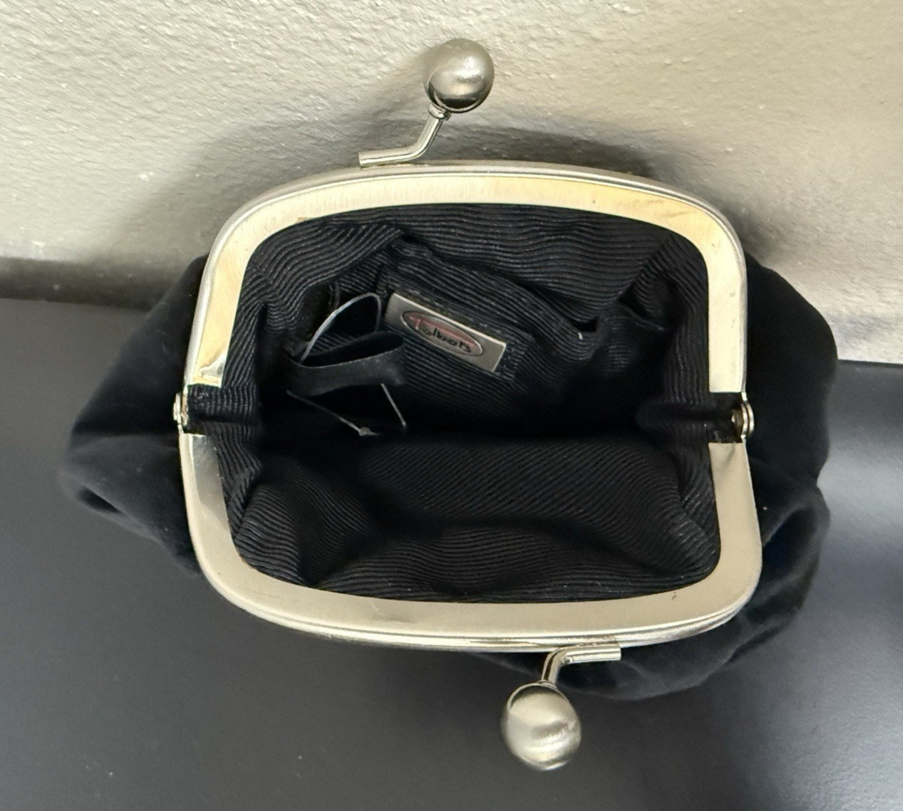 New Talbots Black Velour Small Purse Wallet Silver Toned Snaps