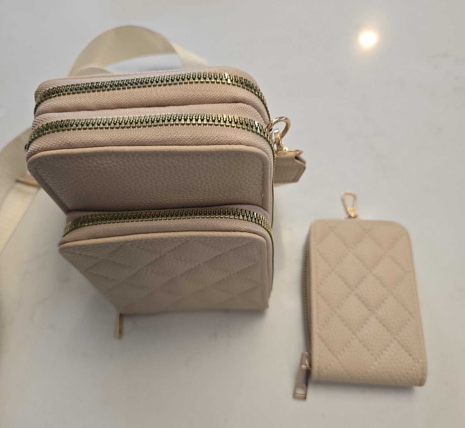 New Quilted Crossbody w/ Wallet Stiched Quality Set Dragonfruit Color See Photo