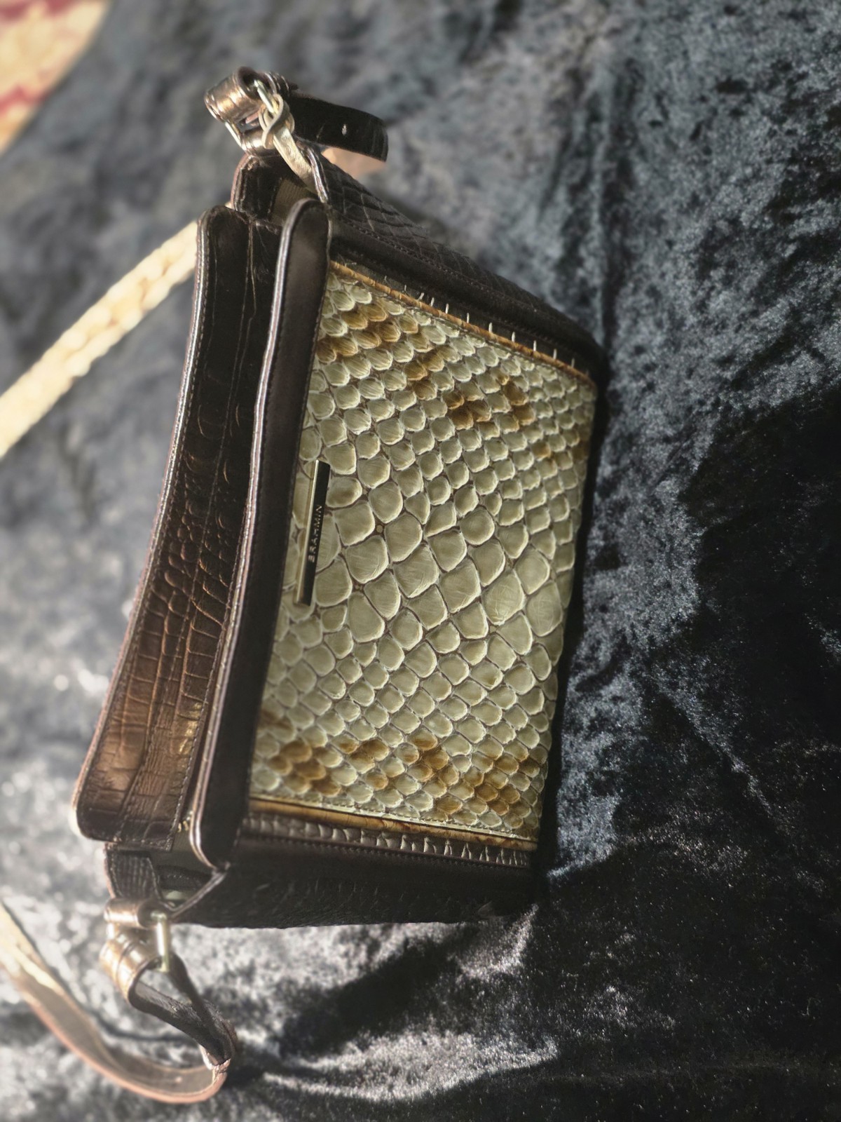 Brahmin Brown/Beige Animal Print Embossed Crossbody Bag Zip, Small