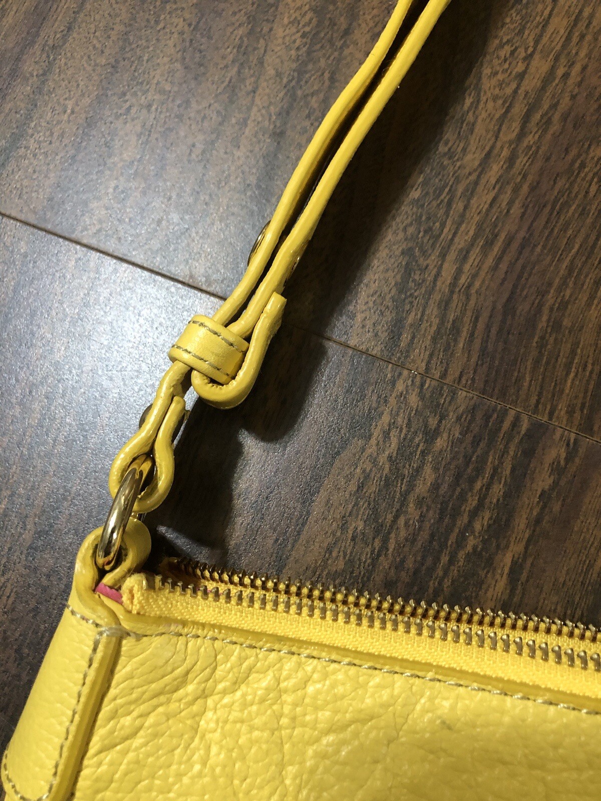 Isaac Mizrahi Live! Leather Shoulder Or Crossbody Bag Handbag Yellow Pink Lining