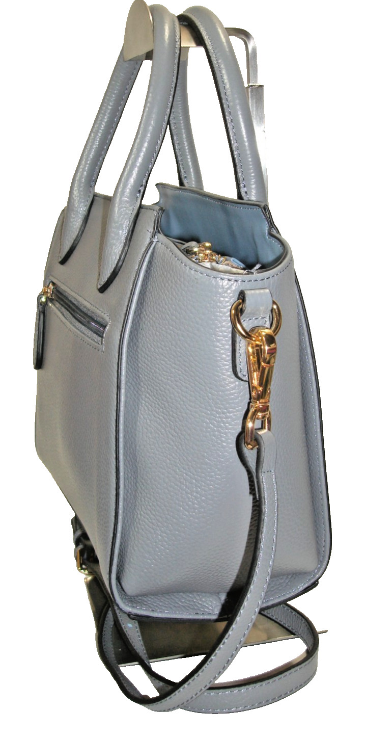 Barcos Gorgeous Slate Blue Pebbled Leather Pocketed Satchel Shoulder Bag MINT!