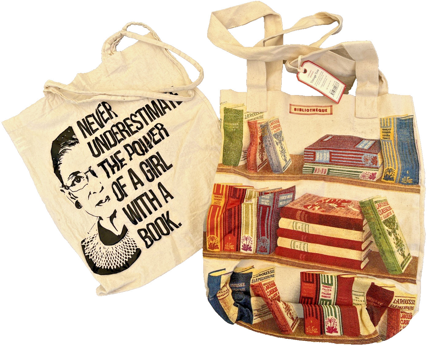 2 Canvas ToteBags Cavallini&CoBibliotheque NWT & RB Ginsberg Never UnderEstimate