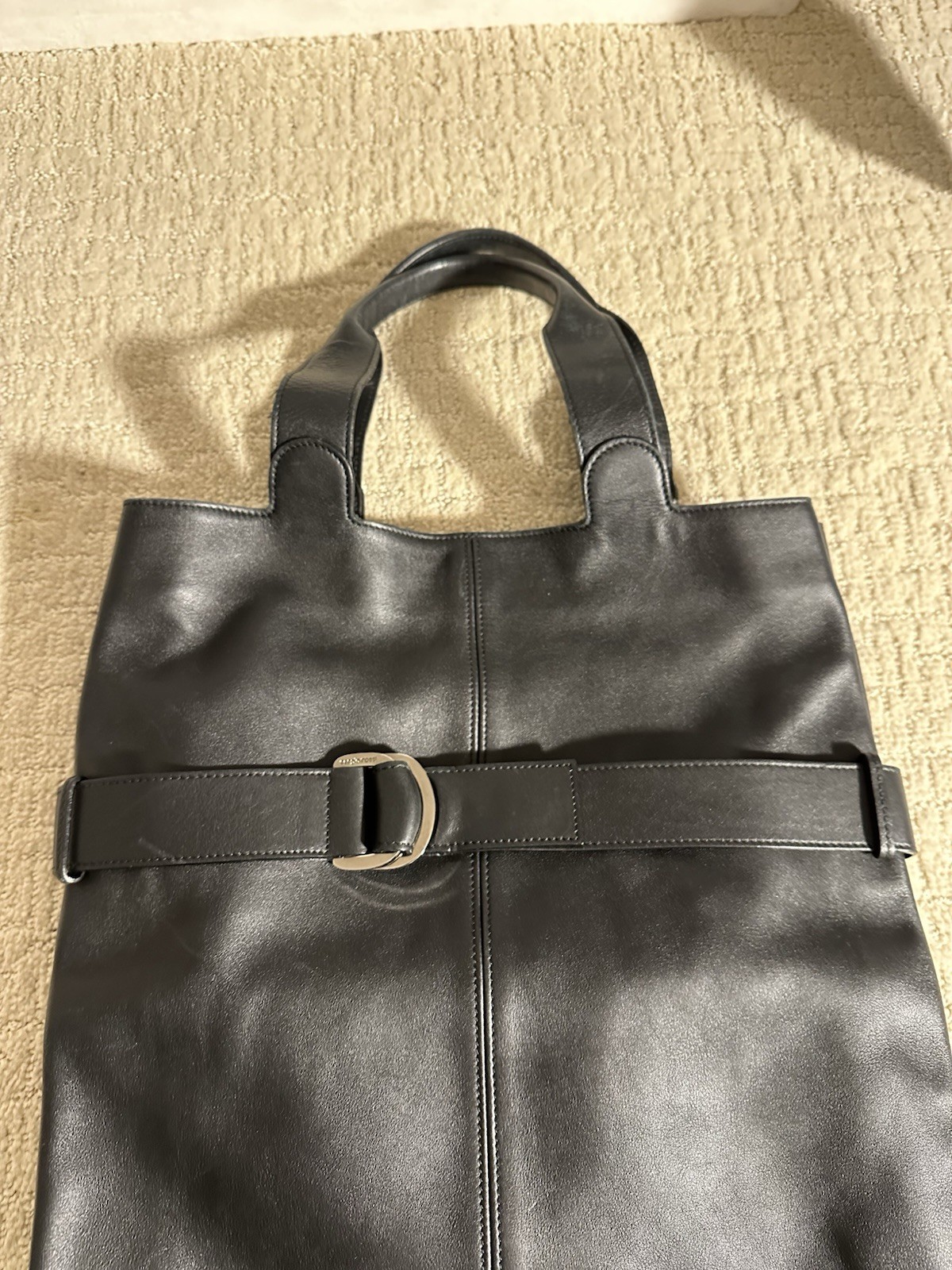 Sergio Rossi Black Tote Bag Buckle Accent Silver Hardware Bottom Studs