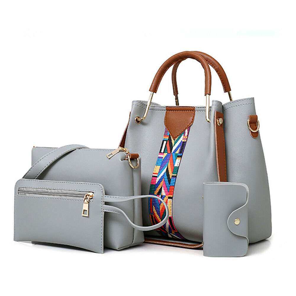 4PCS Women Lady PU Leather Handbag Shoulder Bag Satchel Messenger Purse Tote Set
