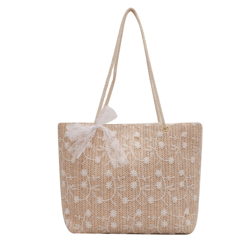 Travel Straw Lace Shoulder Bag Handbag Tote Women Large Capacity Bucket Bag