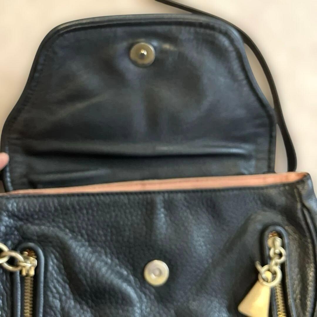 SEE BY CHLOE Black Shoulder Bag Tassel Gold Hardware Adjustable Strap Auth