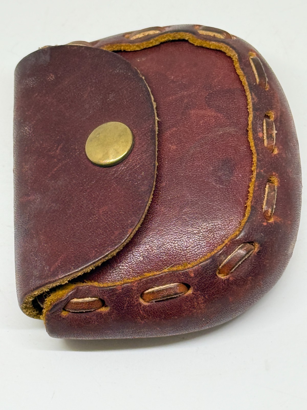Hand Made Genuine Leather Coin Purse with Snap Closure Hand Stitched 3.75″x3.25″