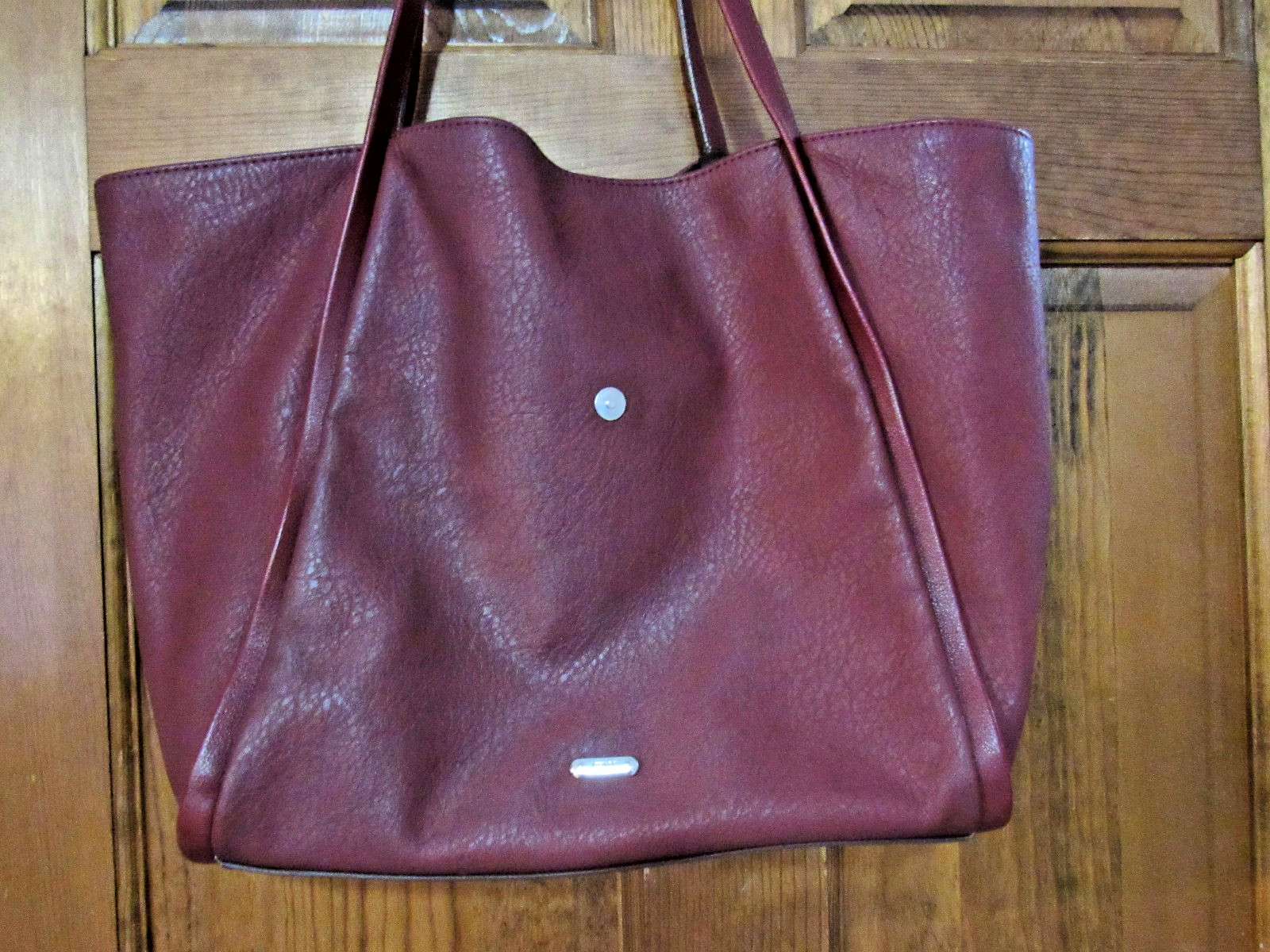 $115 Chaps Maroon Tote Bag Faux Leather Shoulder Purse Travel Large 12″ 12″ 4″