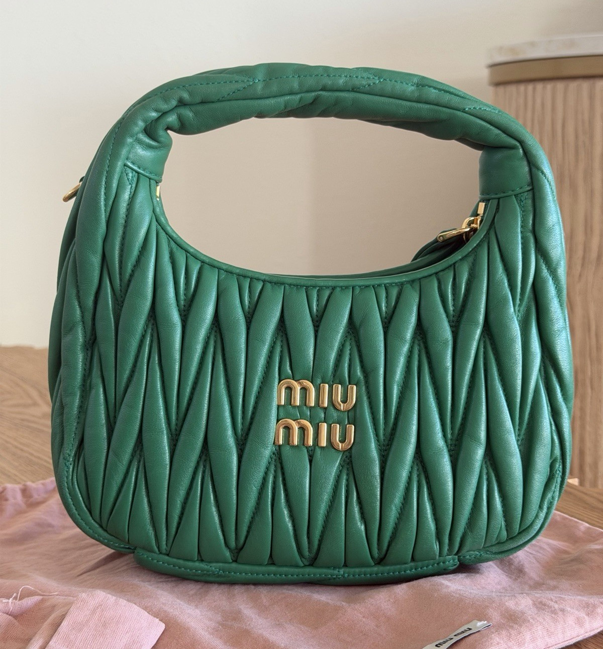 Miu Miu Wander Green Matelassé Nappa leather Hobo Bag