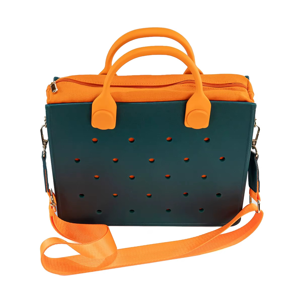 Waterproof EVA Beach Tote Bag with DIY Charm Holes Shoulder Strap & Pouch