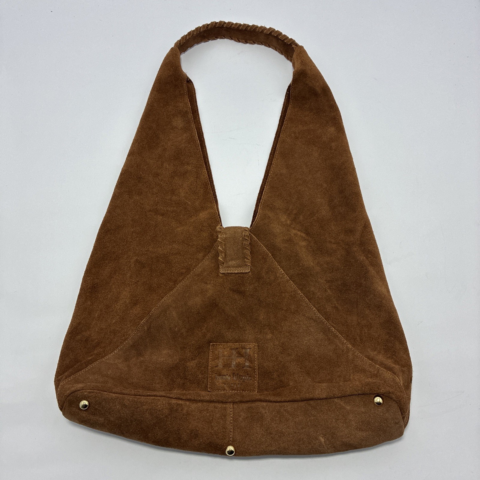 Haute Hippie 100% Suede Leather Chocolate Brown Triangle Hobo Bag