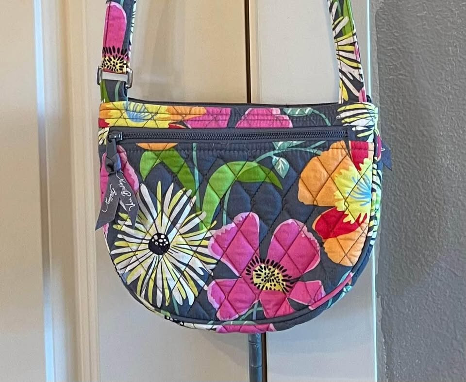 Colorful Retired Vera Bradley Lizzy Floral Crossbody Jazzy Blooms Bag-9×7.5 in