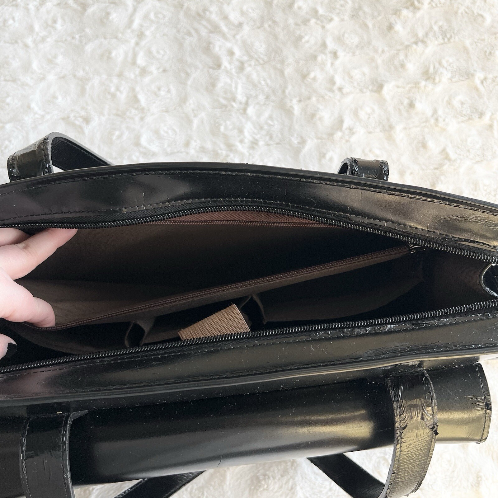 Jack Georges Bag Briefcase Womens Black Italian Leather Laptop Sleeve Zip *READ*