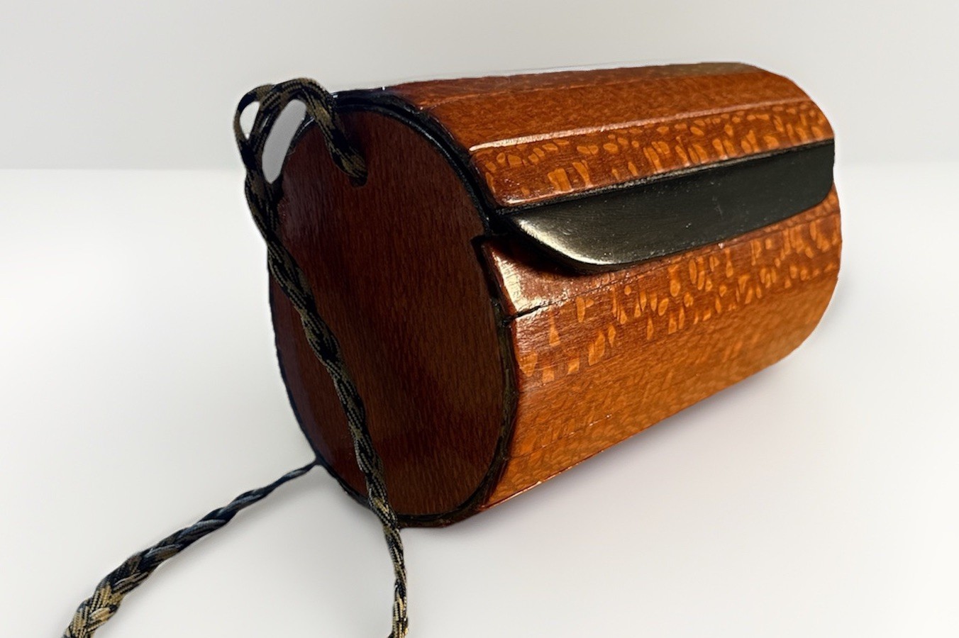 Wooden cylindrical barrel-style purse Shoulder Bag Handcrafted wood veneers Boho