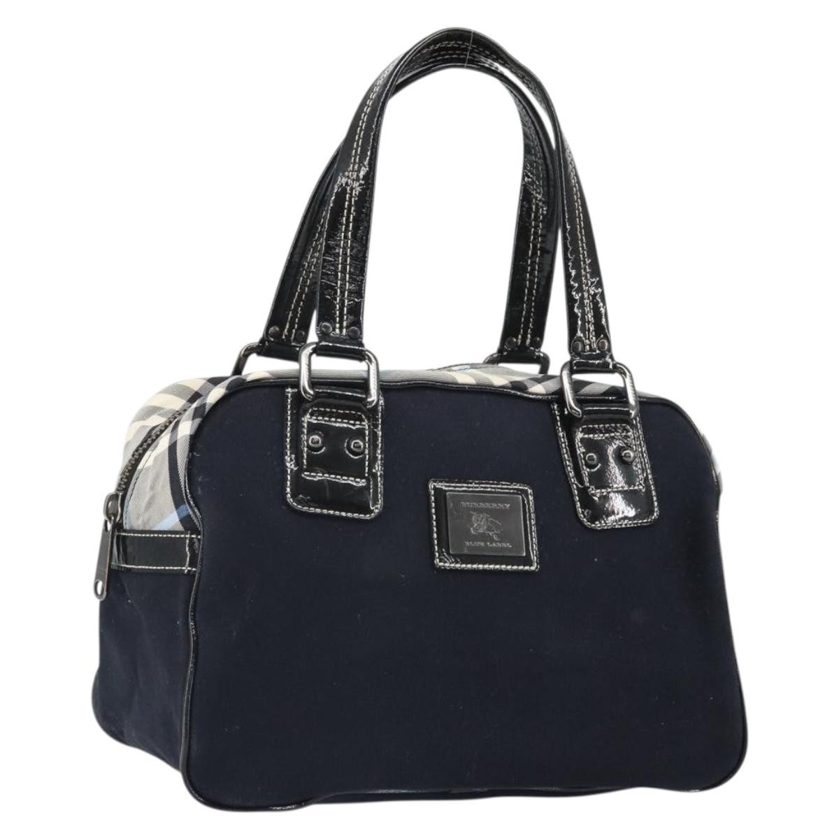 BURBERRY Nova Check Blue Label Hand Bag Canvas Black Auth 170426