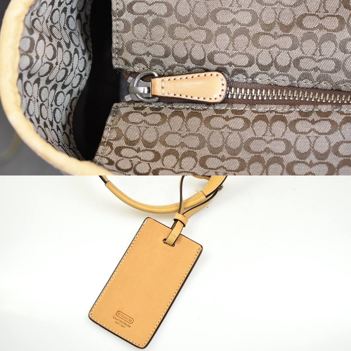 COACH Logo Signature Shoulder Tote Bag Canvas Leather Brown F77012 07BS408