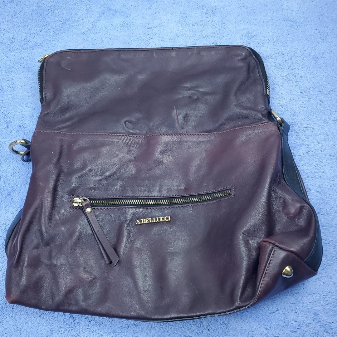A. Bellucci Purse Burgundy Pebbled Leather Shoulder Bag Made in Italy