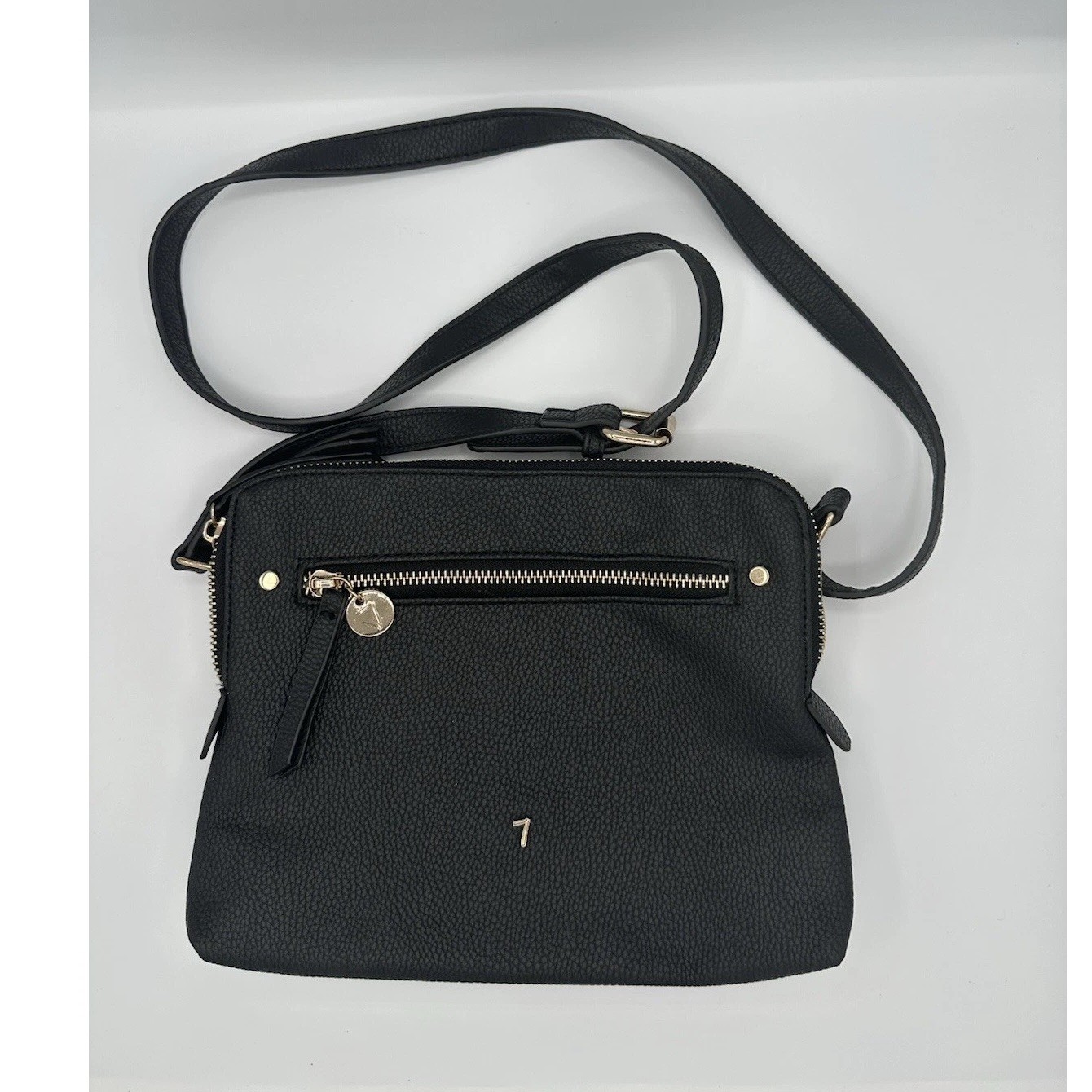 SevenDays Black Pebbled Shoulder Bag | Gold Hardware | Zip Closure
