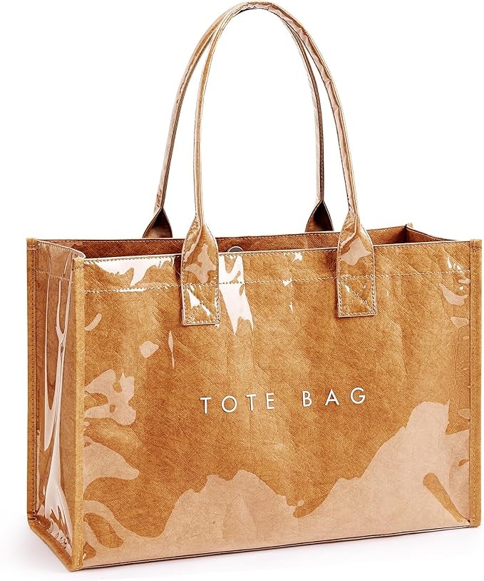 KALIDI PVC Tote Bag Women’s Kraft Paper Work Handbags Purses with Top Handle,…