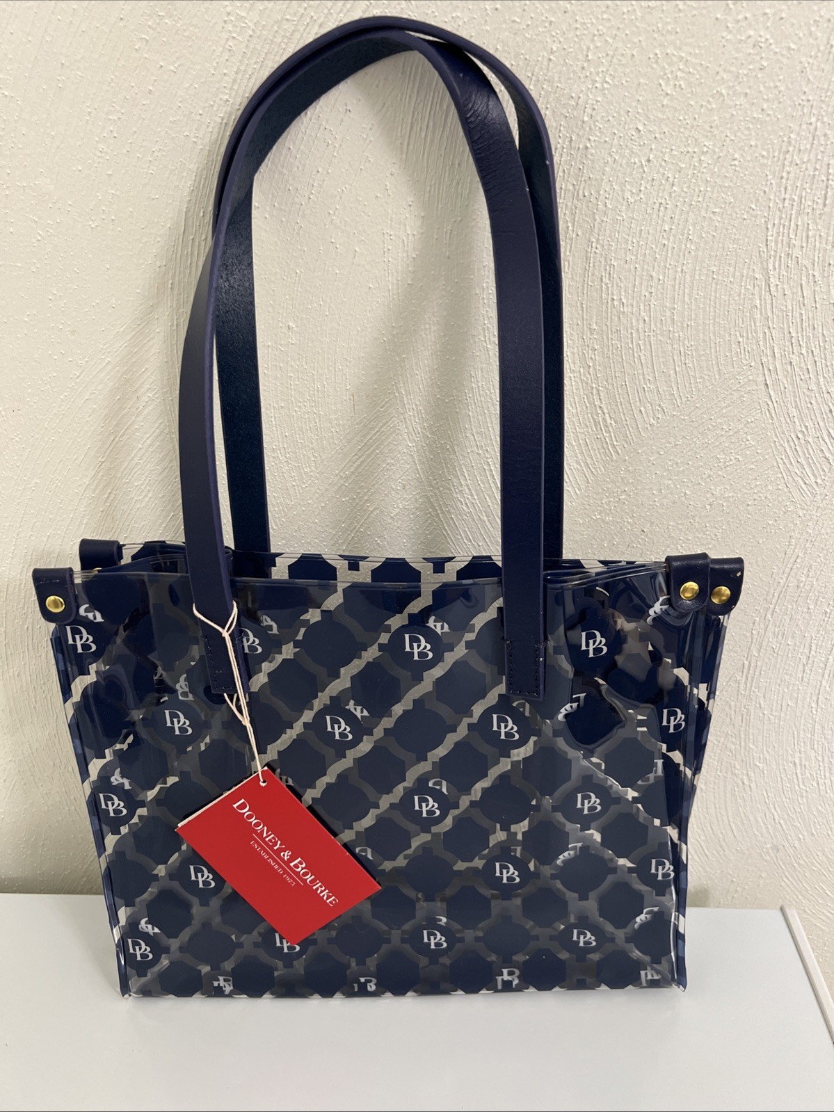Dooney & Bourke BD Logo Medium Clear Transparent Shopper School Tote Bag Marine