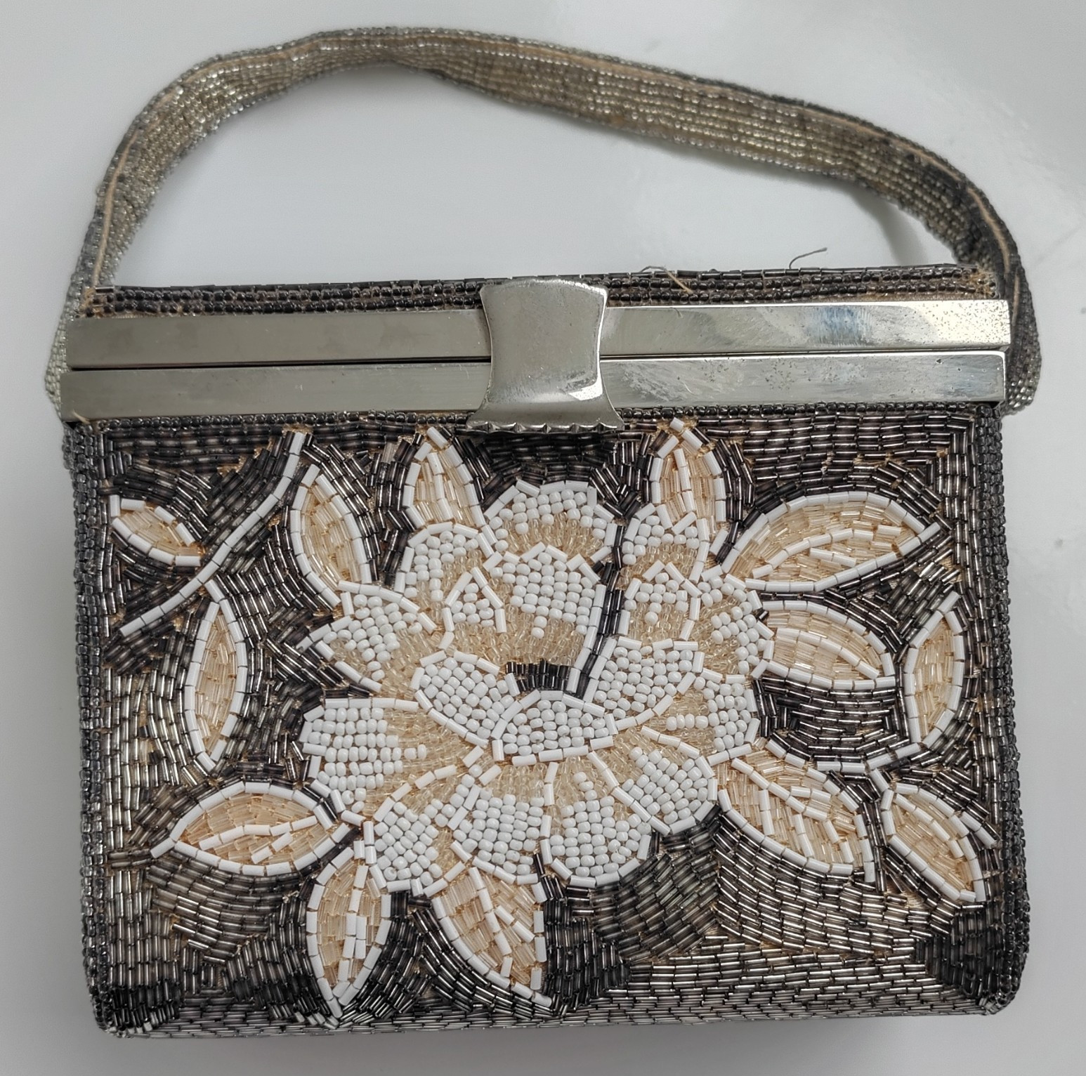 Vintage 1950s Japan Art Industries Beaded Box Purse – Mid Century Floral Evening