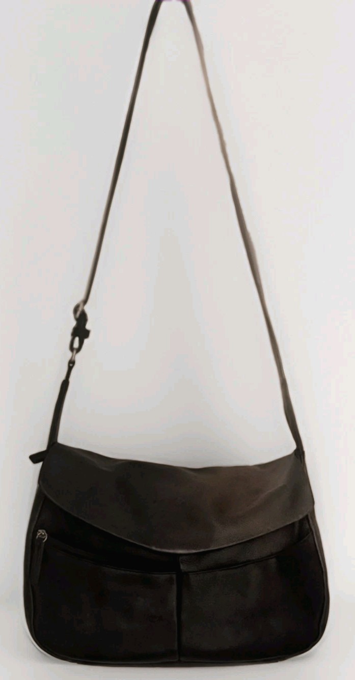 Bikercore Urban Utility Crossbody Satchel Real Leather In Black Handbag Purse