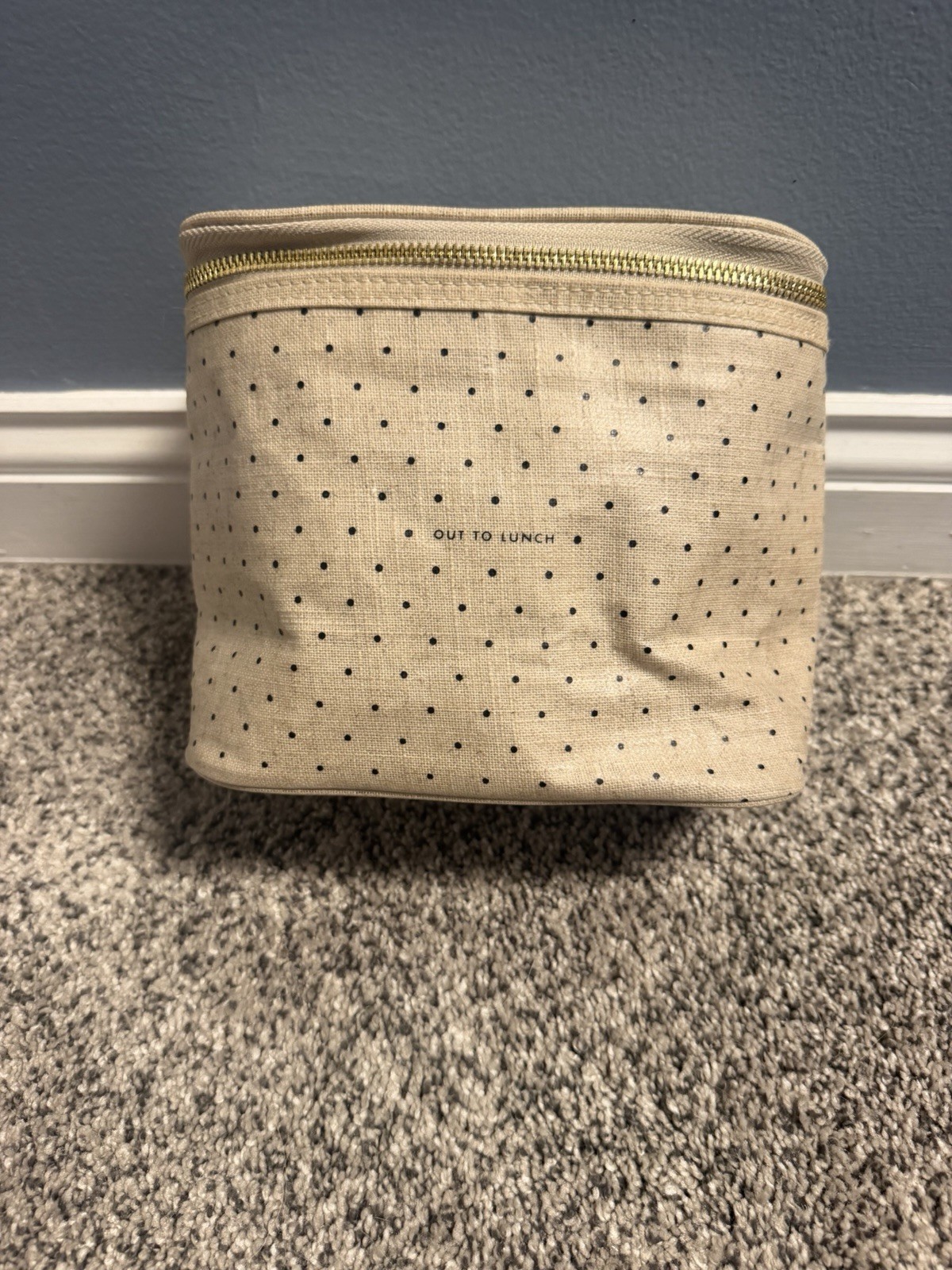 Kate Spade Out To Lunch Tote Lunchbox Bag Natural Black Dot
