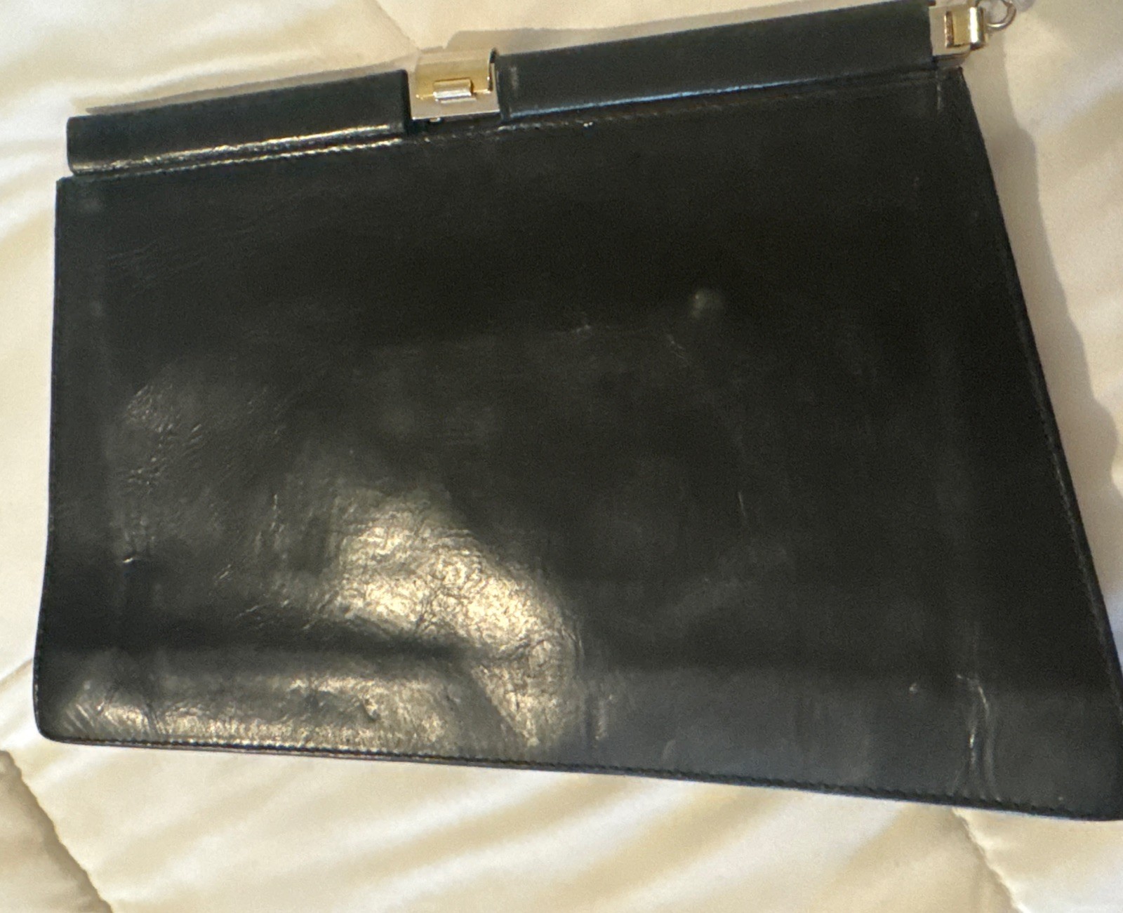 Furla Vintage Clutch black Leather Handbag Made in Italy 13″X8″