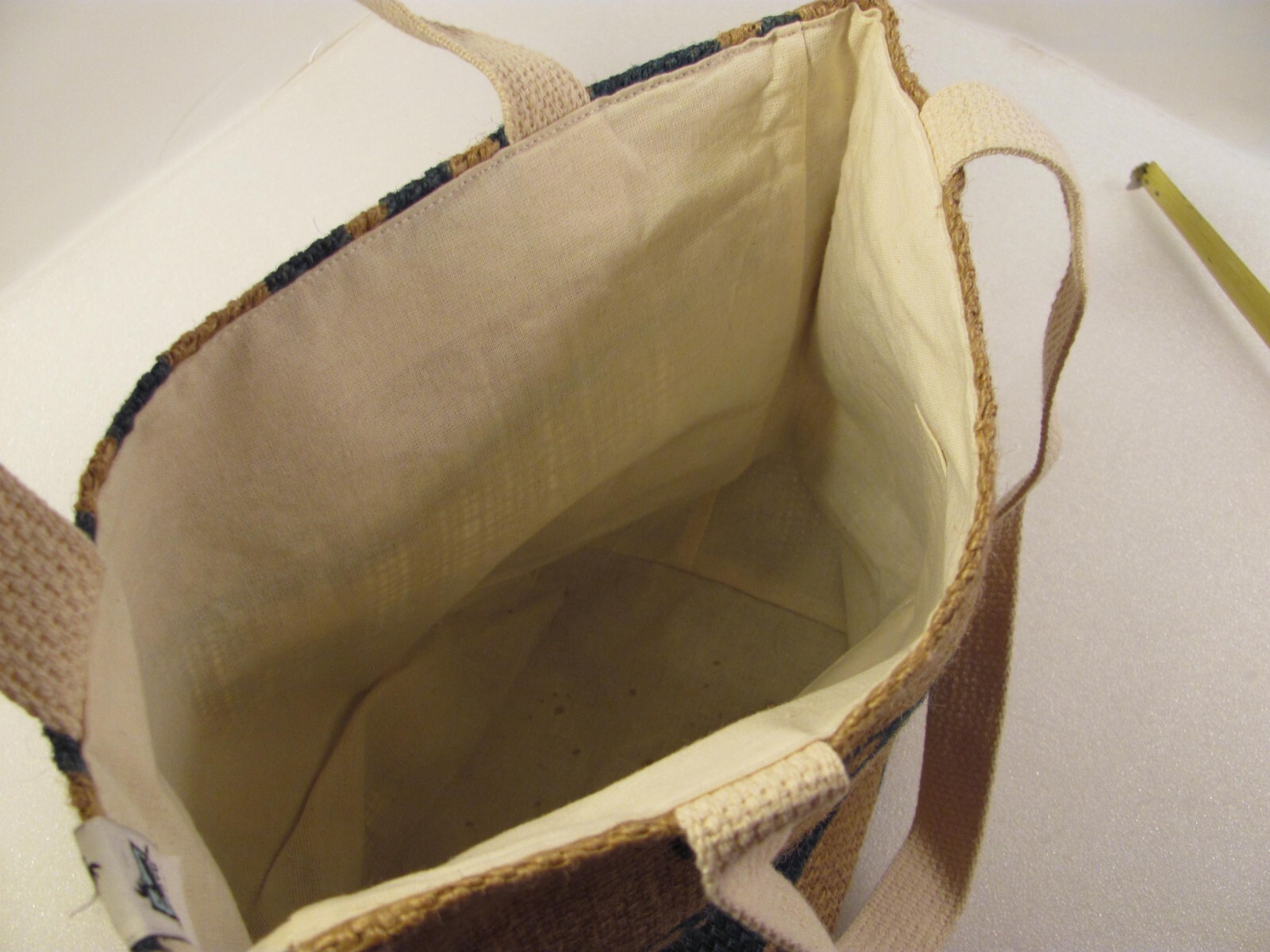Caribou Coffee Burlap Sack Purse Womens 12 x 9 Blue Vtg Hand Book Beach Bean Bag